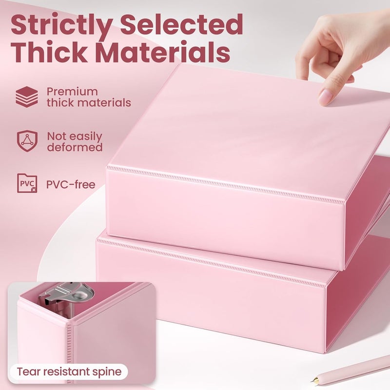 SUNEE 3 Ring Binder 3 Inch D Ring, Clear View Binder Three Ring PVC-Free (Fit 8.5x11 Inches) for School or Office Supplies, Assorted Pastel, 4 Pack - Image 4